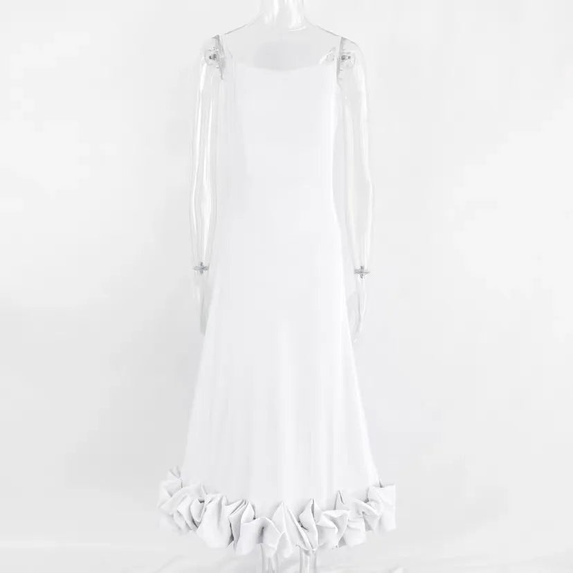 2025 Women Summer Sleeveless Sexy Long Party Dress Flower Hem Design High Waist Elegant Maxi Dress Vestidos Clothes