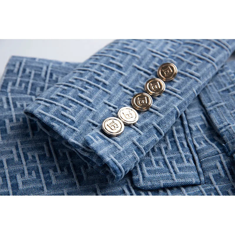 Spring Autumn 2025 New Sle Slim Fit Denim OL Commute Jaet Embroidered Small Suit Outerwear Faionable Busin Women's Coat