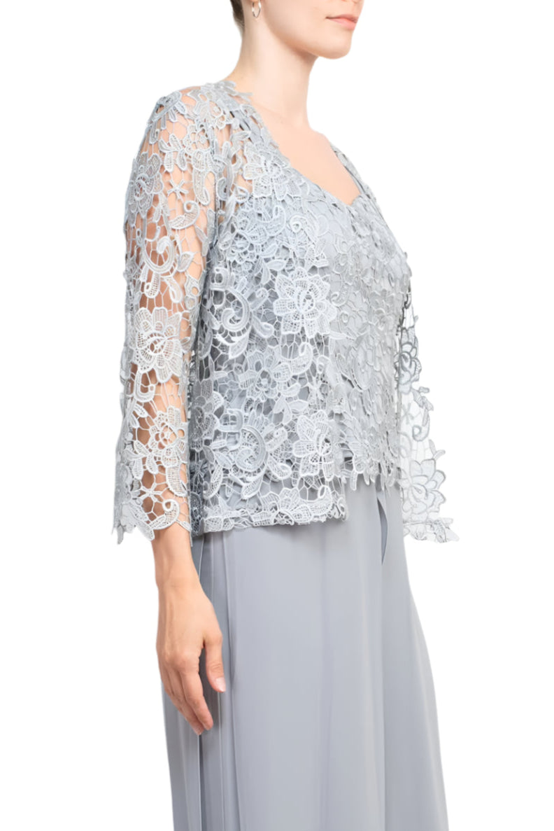 Marina Sweet Heart Neck Sleeveless Back Zipper Wide Leg Jumpsuit With Matching Lace Jacket