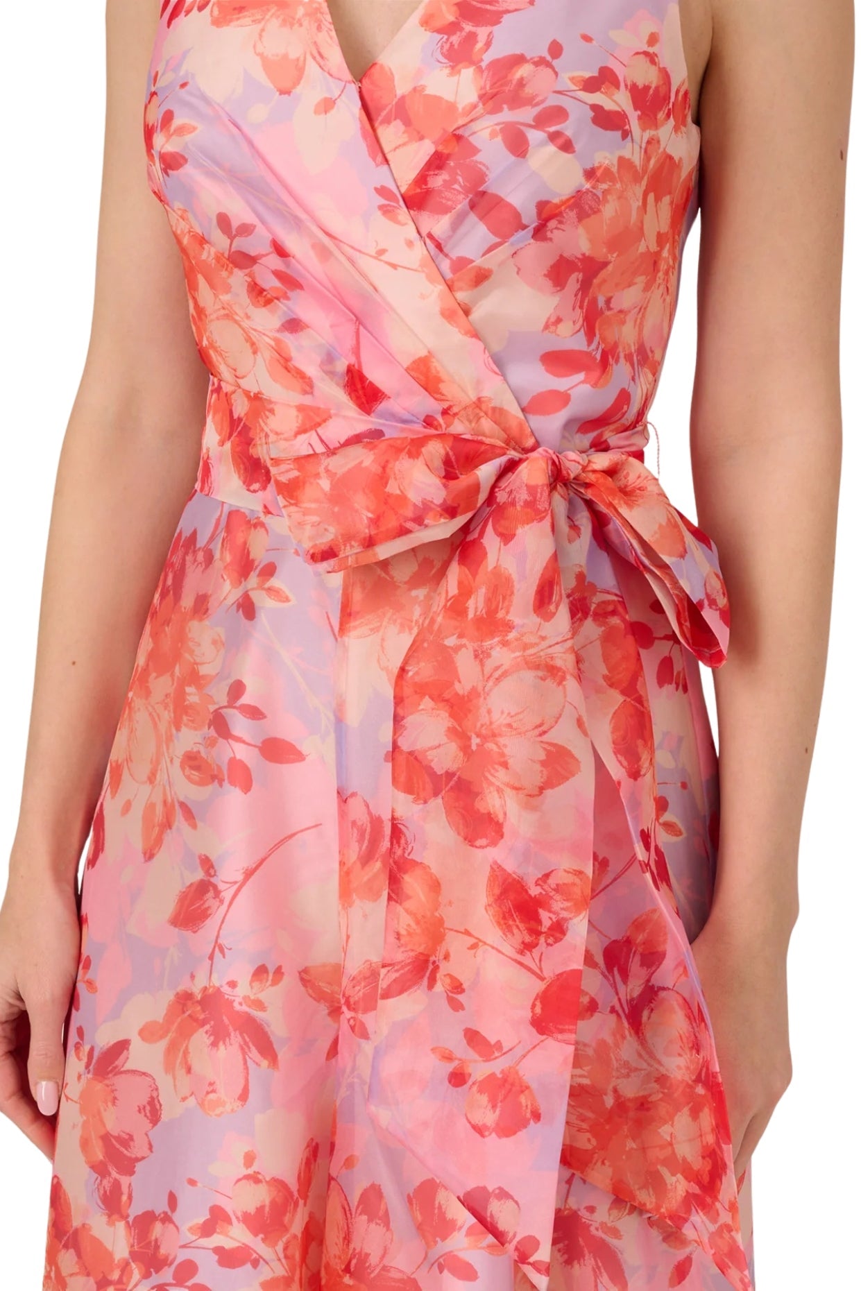 Adrianna Papell Surplice Neckline Floral Organza Wide Leg Jumpsuit Dress