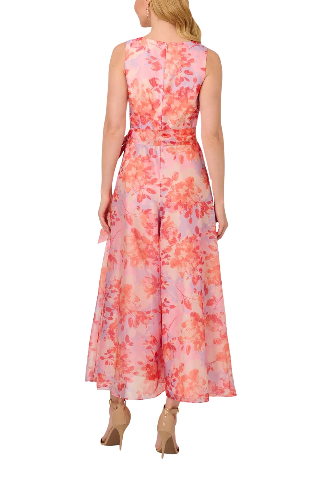 Adrianna Papell Surplice Neckline Floral Organza Wide Leg Jumpsuit Dress