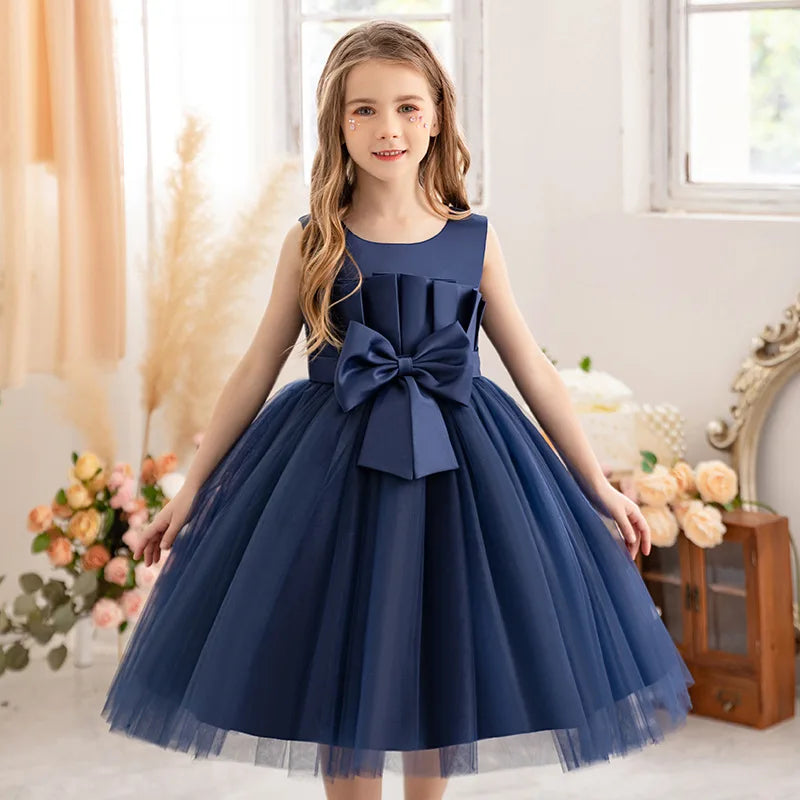 Blue Green Girls Wedding Kids Cute Birthday Party Tutu Dresses for Girls 4-14 Years Old Sleeveless
