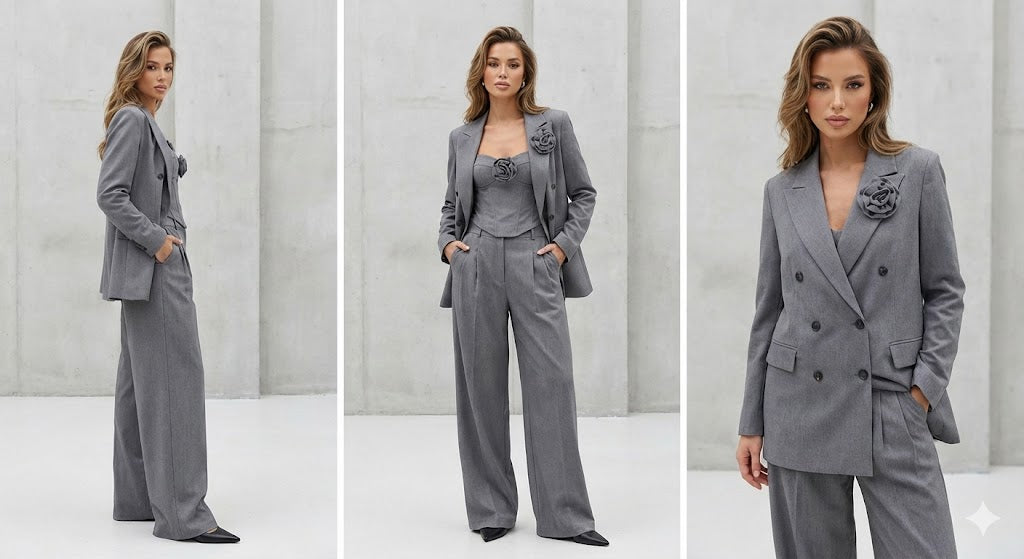 The 3D Rosette Grey Suit