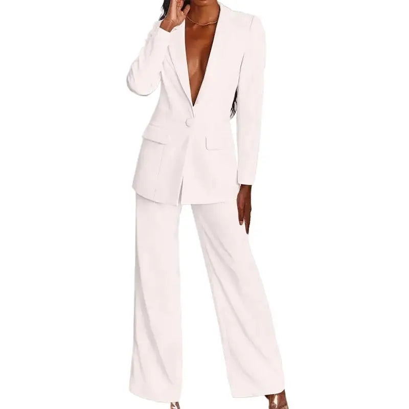 Women Loose Blazer Sets 2 Pieces Sale Spring Noted Button Long Sleeve Blazer Coats& Wide Leg Loose Business Blazer Pants Suits