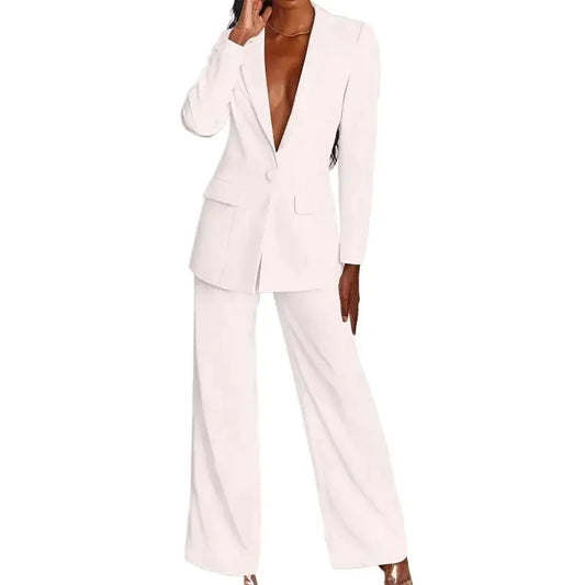 Women Loose Blazer Sets 2 Pieces Sale Spring Noted Button Long Sleeve Blazer Coats& Wide Leg Loose Business Blazer Pants Suits