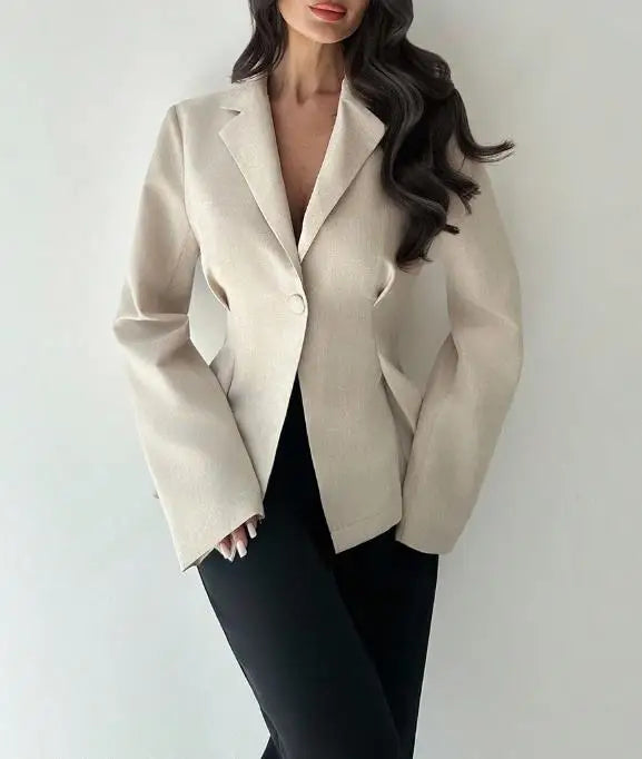 Autumn and Winter Women's Solid Color Peplum Waist Jacket Stylish Temperament Formal Single-Button Small Suit