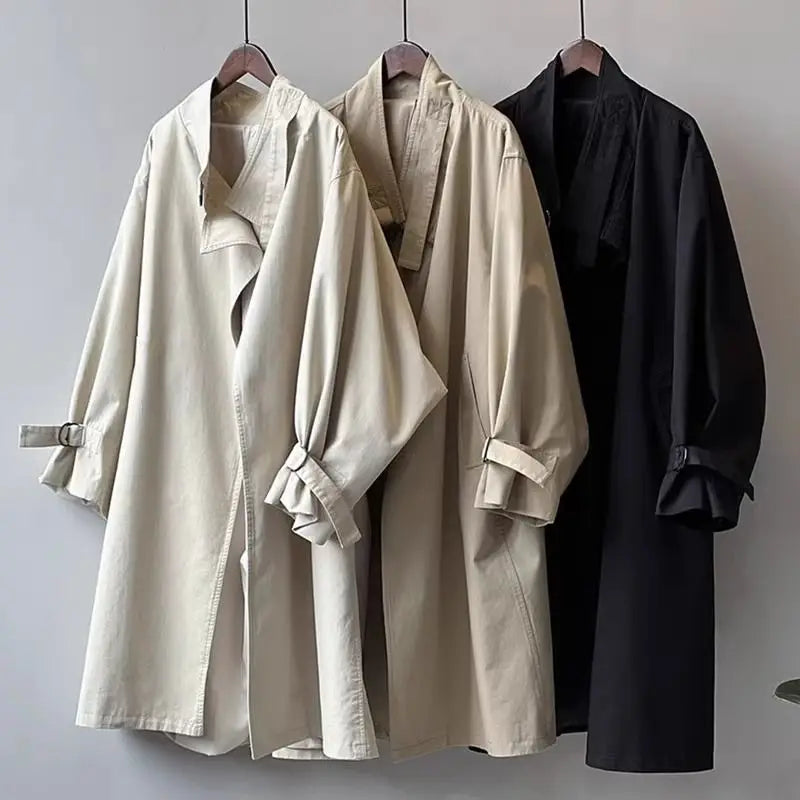 Autumn New Design Cowl Neck Coat Style Women's Long Sleeveless Outwear Lazy No Button Knee-Length Small Size Elastic Fabric
