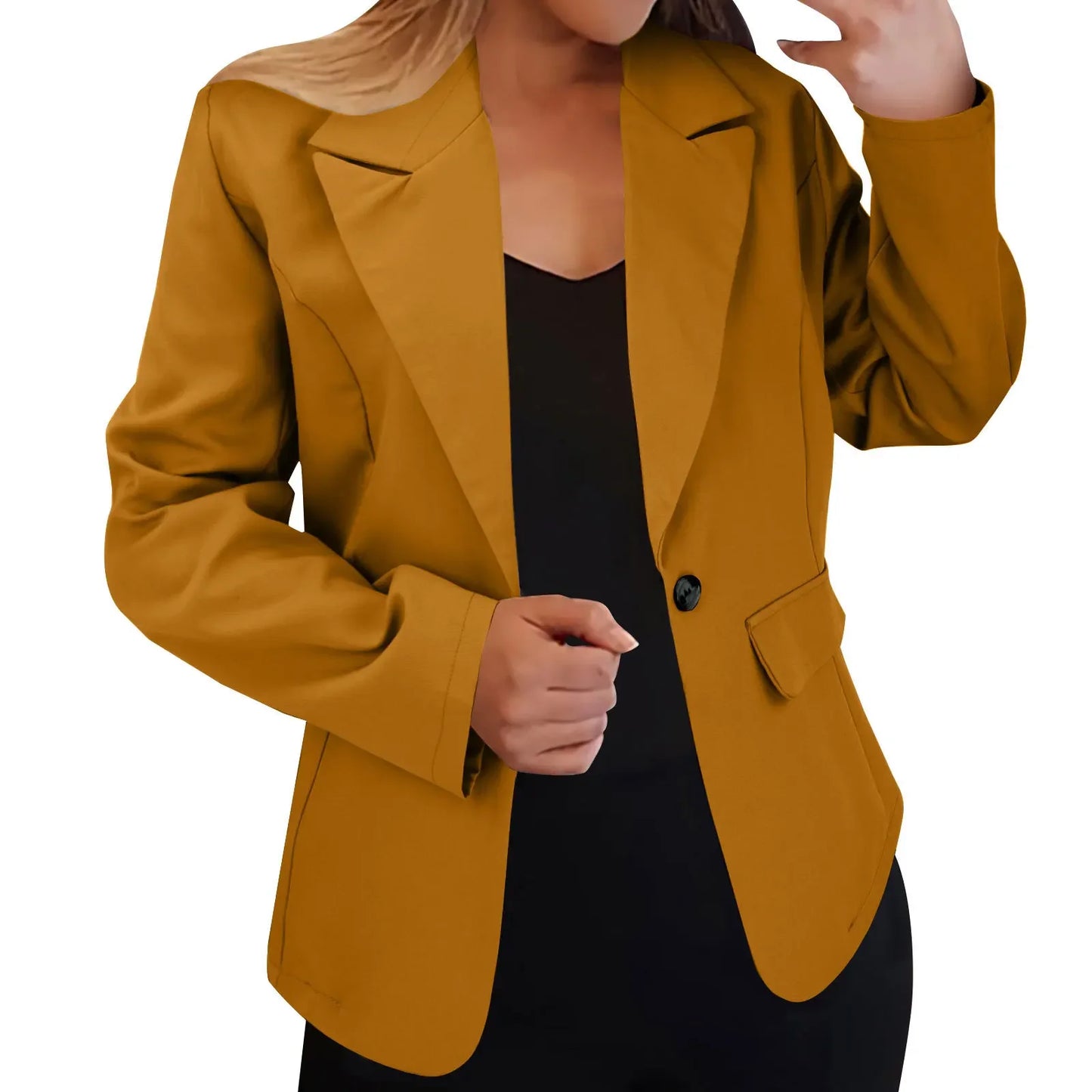 Women's Minimalist Solid Button Lapel Collar Blazer Commuter Long Sleeve Coat Cardigan Elegant Solid Casual Tailored Suit Tops
