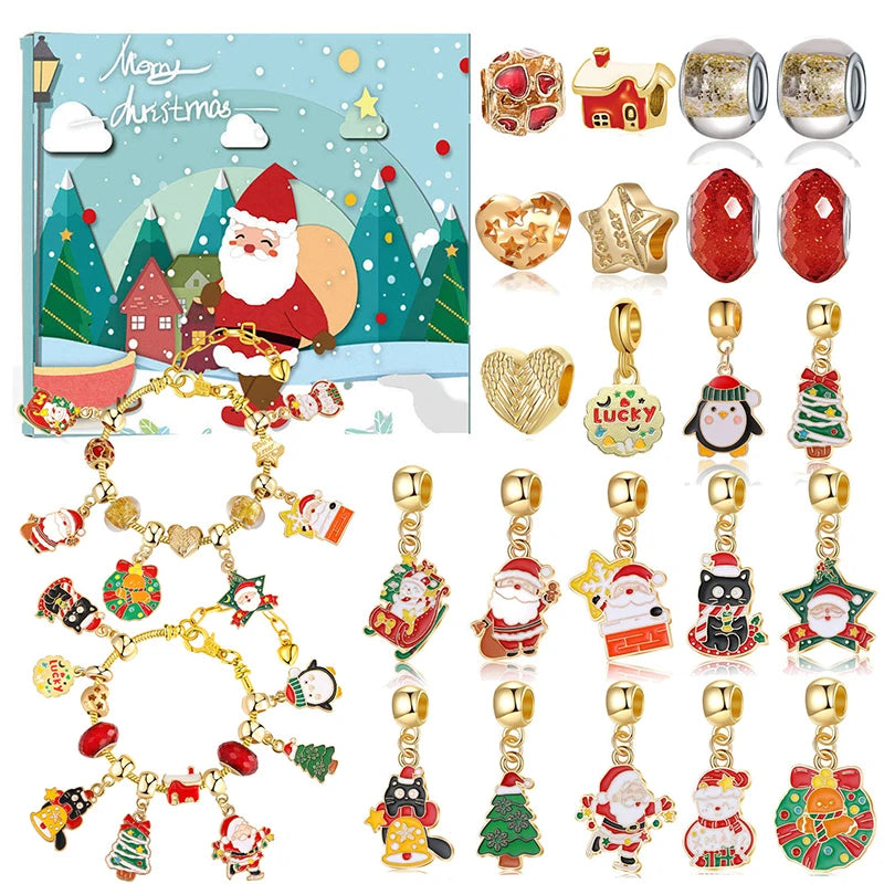Christmas Kids Bracelet Earring Advent Calendar 2025 New Year Countdown Home Party Girl Jewelry Gift Blind Box Atmosphere Items