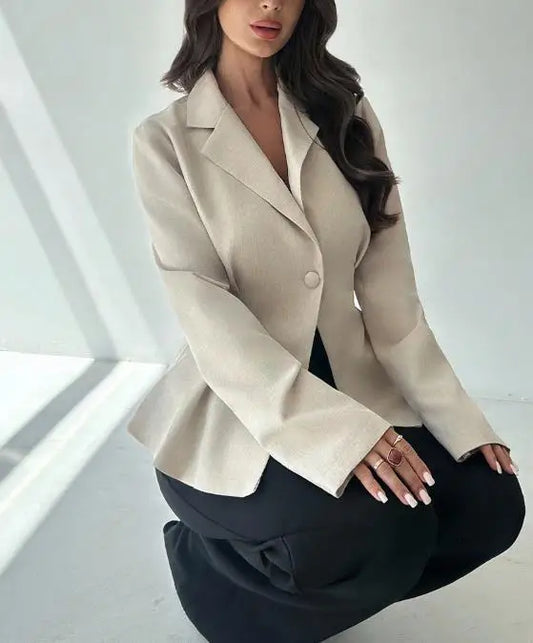 Autumn and Winter Women's Solid Color Peplum Waist Jacket Stylish Temperament Formal Single-Button Small Suit