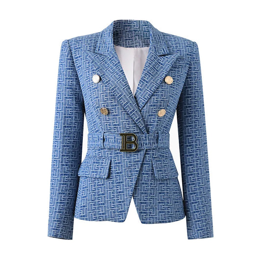Spring Autumn 2025 New Sle Slim Fit Denim OL Commute Jaet Embroidered Small Suit Outerwear Faionable Busin Women's Coat