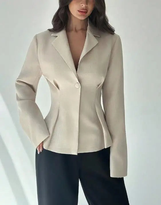 Autumn and Winter Women's Solid Color Peplum Waist Jacket Stylish Temperament Formal Single-Button Small Suit