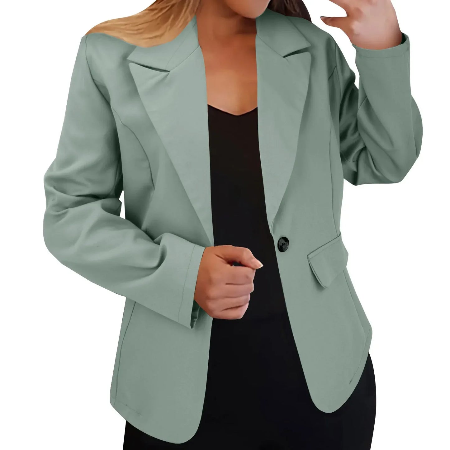 Women's Minimalist Solid Button Lapel Collar Blazer Commuter Long Sleeve Coat Cardigan Elegant Solid Casual Tailored Suit Tops