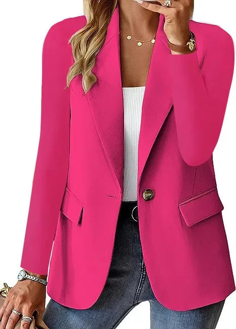 Women's Minimalist Solid Button Lapel Collar Blazer Commuter Long Sleeve Coat Cardigan Elegant Solid Casual Tailored Suit Tops