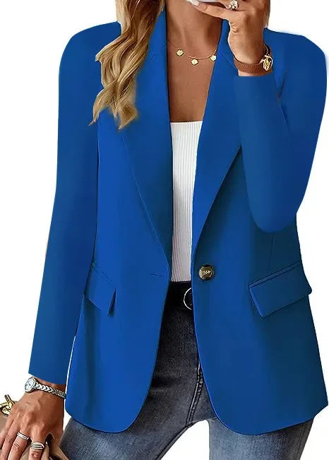 Women's Minimalist Solid Button Lapel Collar Blazer Commuter Long Sleeve Coat Cardigan Elegant Solid Casual Tailored Suit Tops