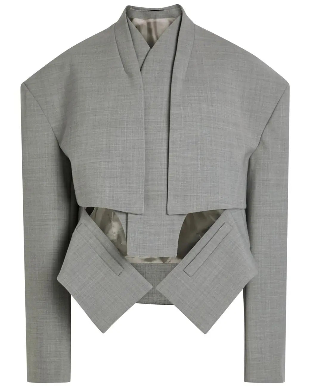 Grey Solid Irregular Blazer Suit Jacket Women Chic Shoulder Pad Full Sleeve Split High Waist Coat 2026 Lady Commute Street Wear