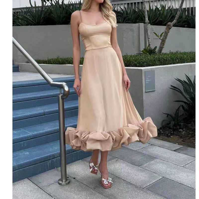 2025 Women Summer Sleeveless Sexy Long Party Dress Flower Hem Design High Waist Elegant Maxi Dress Vestidos Clothes