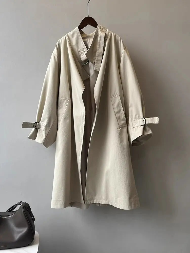 Autumn New Design Cowl Neck Coat Style Women's Long Sleeveless Outwear Lazy No Button Knee-Length Small Size Elastic Fabric