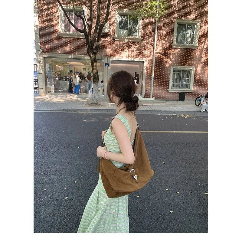 Sweet And Sal Color Blo Plaid Strap Dr Women's Spring Summer New Medium Length Slimming Versatile Svel A-Line Skirt