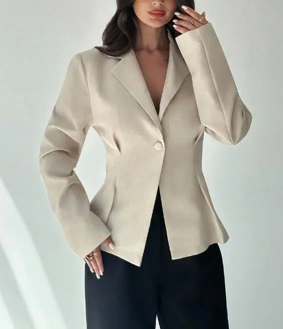Autumn and Winter Women's Solid Color Peplum Waist Jacket Stylish Temperament Formal Single-Button Small Suit