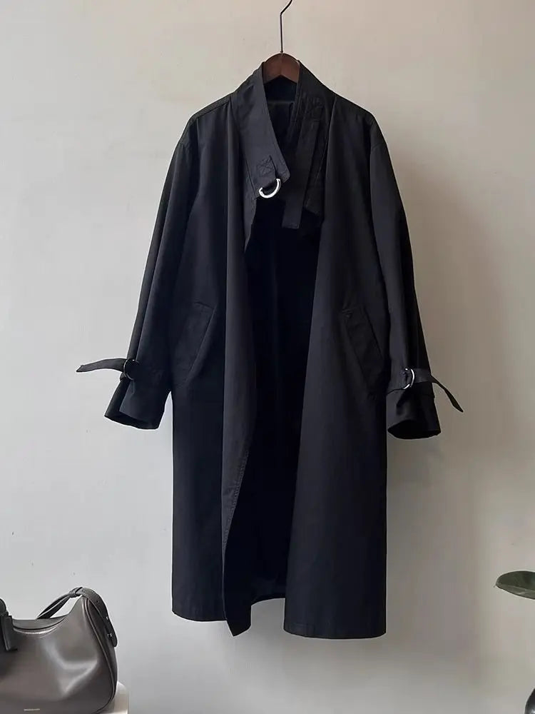 Autumn New Design Cowl Neck Coat Style Women's Long Sleeveless Outwear Lazy No Button Knee-Length Small Size Elastic Fabric