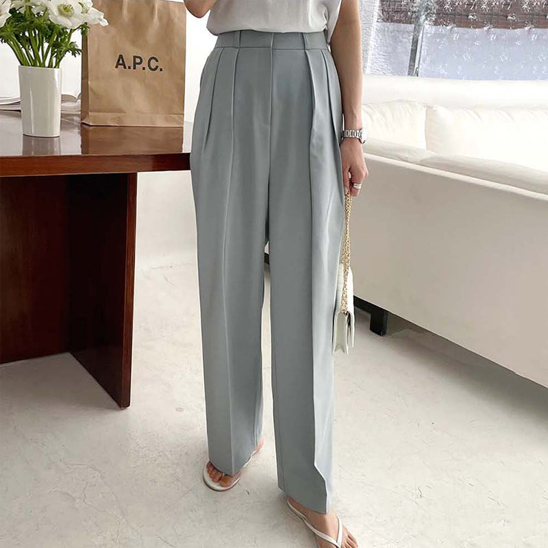 High Waist Pleated Design Loose Casual Drape Straight Wide Leg Suit Pants